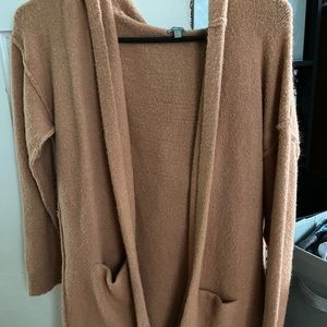 Peach/ cream colored cardigan with hood